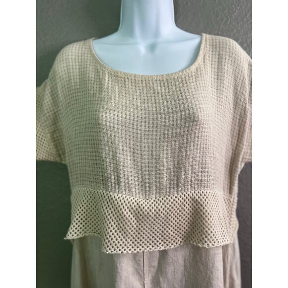 Contessa Teresa Midi Shift Dress M Sand Linen Cotton Lagenlook Boho Casual ITALY - Picture 4 of 11